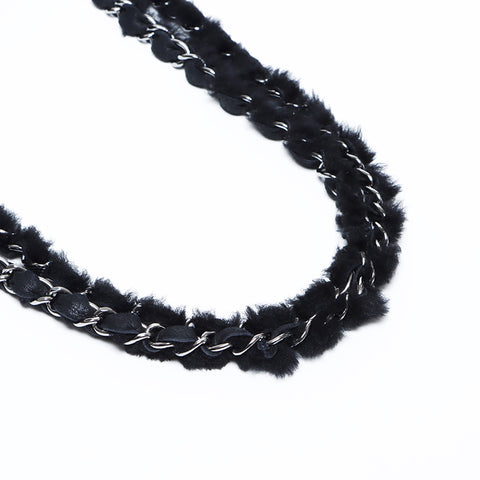 Chanel Chanel Nr. 9 Matelasse Mouton Doppelketten -Umhängetasche Schwarz WS9600