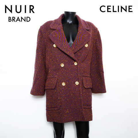 Celine All-Over-Muster Vintage Größe 12 Mantel Navy Brown WS9601