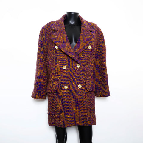 Celine All-Over-Muster Vintage Größe 12 Mantel Navy Brown WS9601