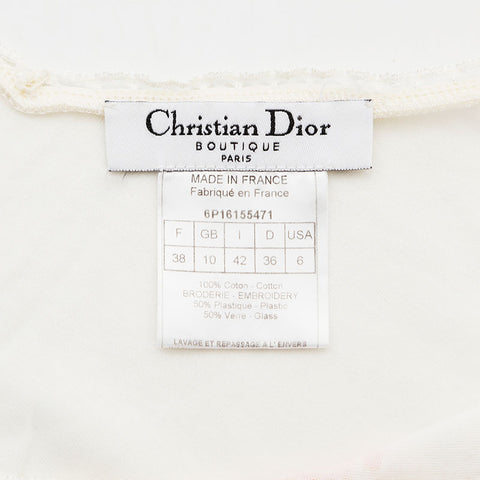 クリスチャンディオール Christian Dior Size38 フラワープリント ロゴ Vネック ビジュー 半袖Ｔシャツ ホワイト WS9603