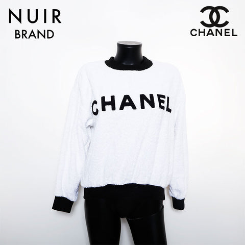 シャネル CHANEL パイル ブランドロゴ ブラック パイル タオル トレーナー スウェット ホワイト WS9608