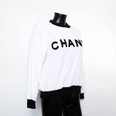 Chanel Pile Brand Logo Black Pile Towel Sweatshirt White WS9608