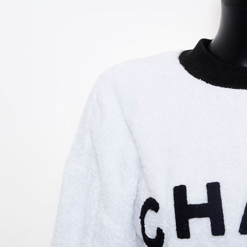 Chanel Pile Brand Logo Black Pile Towel Sweatshirt White WS9608