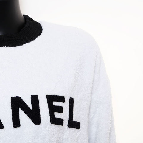 Chanel Pile Brand Logo Black Pile Towel Sweatshirt White WS9608