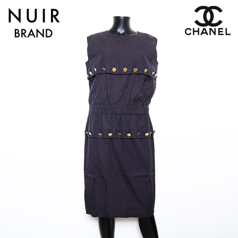 Chanel CHANEL Size 40 Sleeveless Coco Mark Button Dress Black WS9610