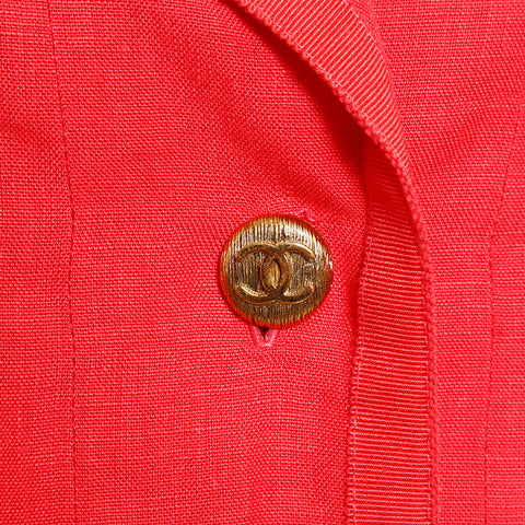 Chanel CHANEL Size34 Coco Mark Button Linen 93C Dress Pink WS9612