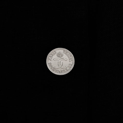 Chanel CHANEL Size 40 Coco Mark Button Silver Linen Dress Black WS9621