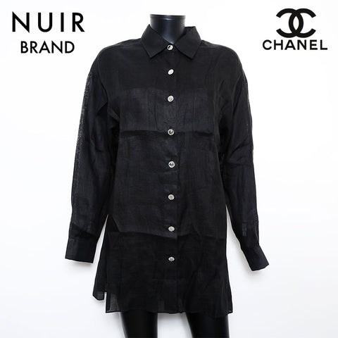 Chanel CHANEL Size 40 Coco Mark Button Silver Linen Dress Black WS9621