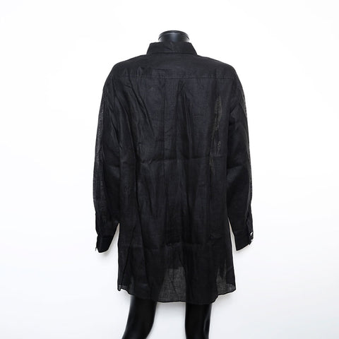Chanel CHANEL Size 40 Coco Mark Button Silver Linen Dress Black WS9621