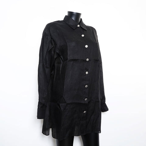 CHANEL Size 40 COCO Mark Button Silver Linen one piece black WS9621