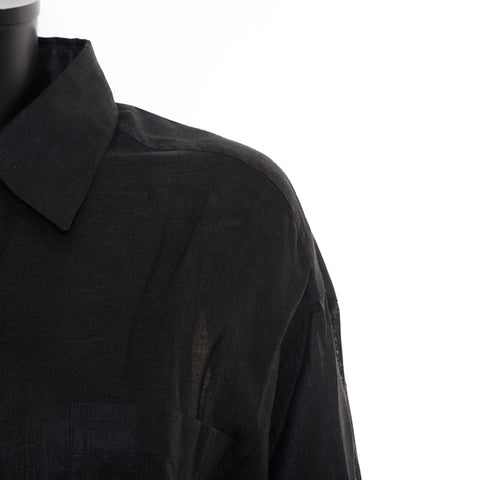 Chanel CHANEL Size 40 Coco Mark Button Silver Linen Dress Black WS9621