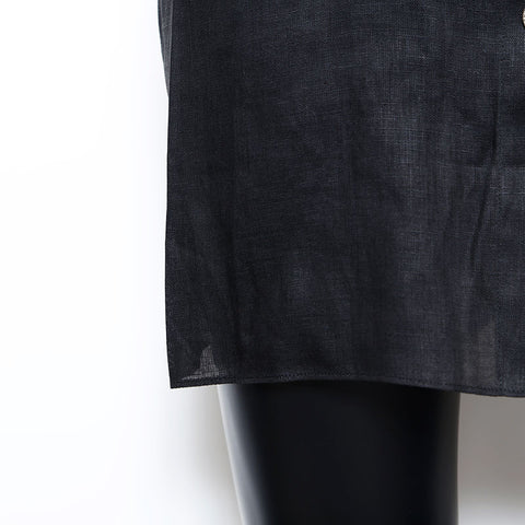 Chanel CHANEL Size 40 Coco Mark Button Silver Linen Dress Black WS9621