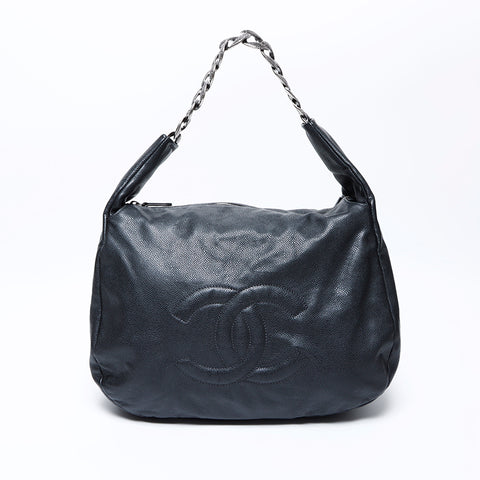 シャネル CHANEL 13番台 ココマークキャビア シルバー金具 チェーン ショルダーバッグ グレー WS9623