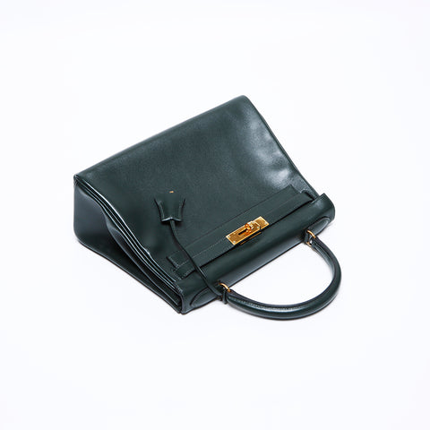 エルメス HERMES ケリー28 ◻︎C刻印 ハンドバッグ グリーン WS9625