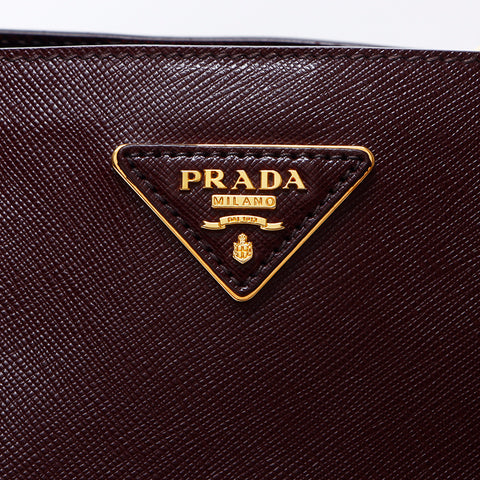 プラダ PRADA 三角ロゴタグ サフィアーノ レザー ハンドバッグ ワインレッド WS9638