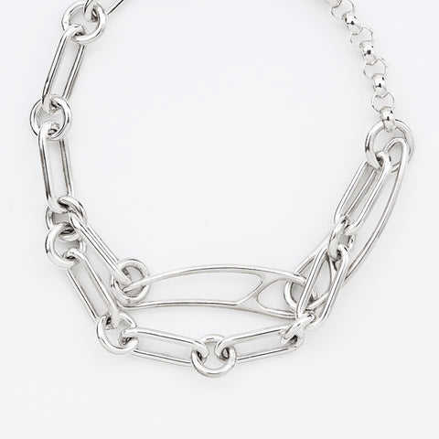 爱马仕爱马仕（Hermes Hermes）连锁扣篮朋克925手镯银WS9643