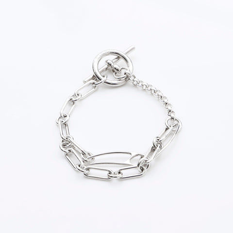 爱马仕爱马仕（Hermes Hermes）连锁扣篮朋克925手镯银WS9643