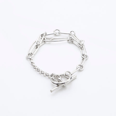 爱马仕爱马仕（Hermes Hermes）连锁扣篮朋克925手镯银WS9643