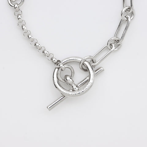 爱马仕爱马仕（Hermes Hermes）连锁扣篮朋克925手镯银WS9643