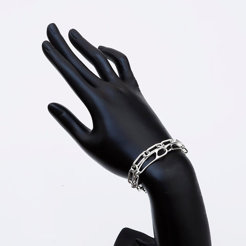 爱马仕爱马仕（Hermes Hermes）连锁扣篮朋克925手镯银WS9643