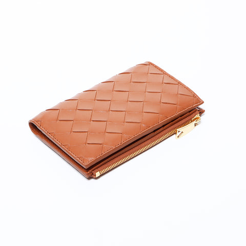bottegaveneta Intereciato带硬币钱包，棕色钱包，WS9646