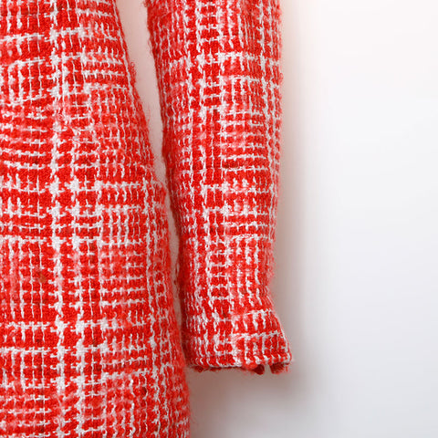 CHANEL Size 42 Tweed COCO Mark Button 97P Jacket Red WS9647