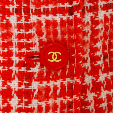CHANEL Size 42 Tweed COCO Mark Button 97P Jacket Red WS9647