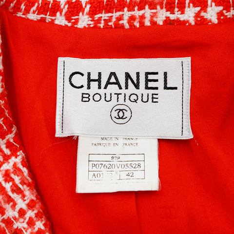 CHANEL Size 42 Tweed COCO Mark Button 97P Jacket Red WS9647