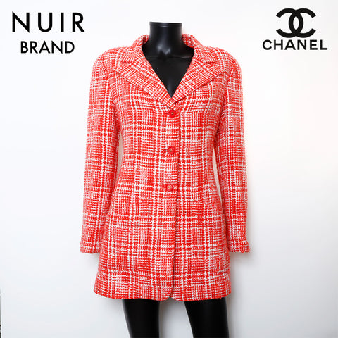 Chanel Size 42 Tweed Coco Mark Button 97P Jacket Red WS9647