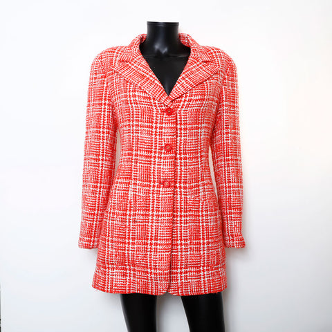 Chanel Size 42 Tweed Coco Mark Button 97P Jacket Red WS9647