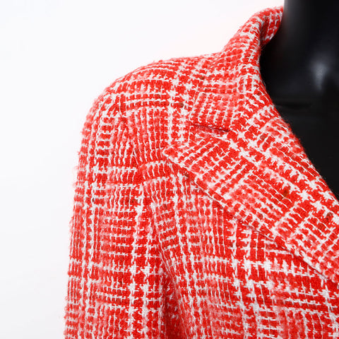 CHANEL Size 42 Tweed COCO Mark Button 97P Jacket Red WS9647