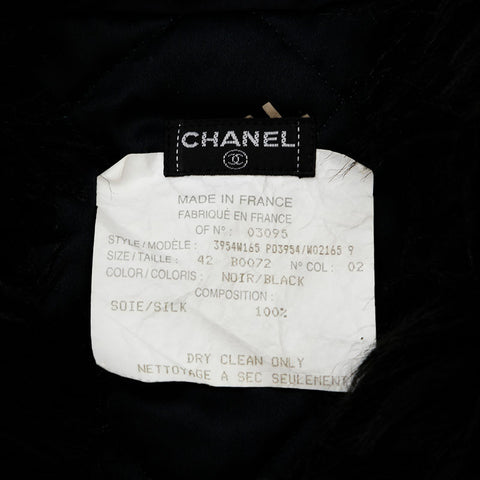 シャネル CHANEL Size42 ナイロン シルク ファー付き ブルゾン ジャケット コート ブラック WS9650