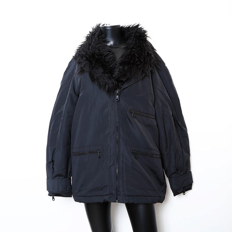 CHANEL Size 42 Nylon silk fur blouson jacket coat black WS9650