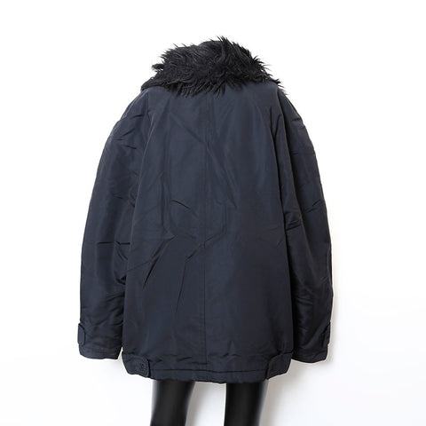 CHANEL Size 42 Nylon silk fur blouson jacket coat black WS9650