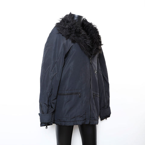 Chanel Size 42 Nylon Silk Fur Blouson Jacket Coat Black WS9650