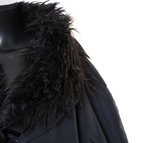 CHANEL Size 42 Nylon silk fur blouson jacket coat black WS9650