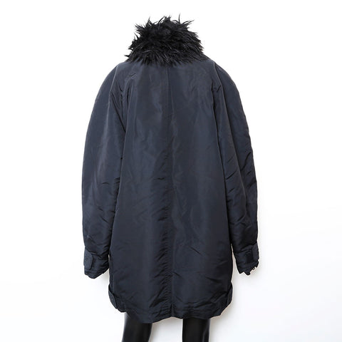 Chanel size38 manteau de fourrure en soie en nylon noir ws9651