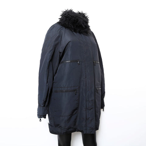 CHANEL Size 38 Nylon silk with fur coat black WS9651