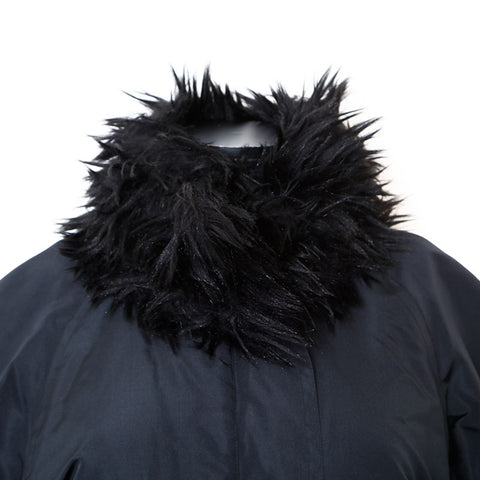 CHANEL Size 38 Nylon silk with fur coat black WS9651