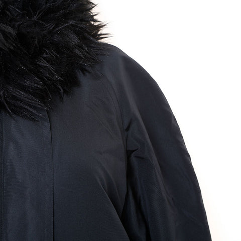 CHANEL Size 38 Nylon silk with fur coat black WS9651