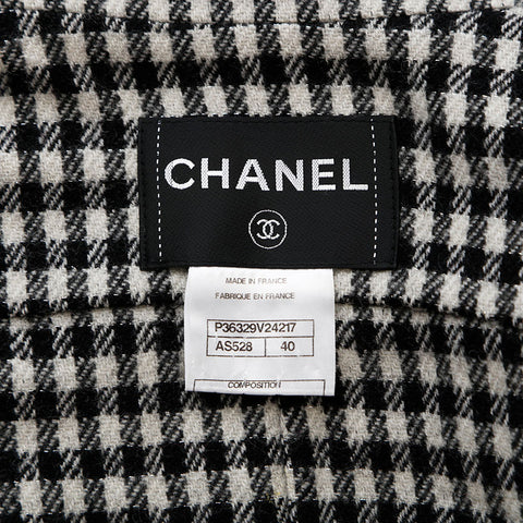 Chanel Size 40 Wool Silk Coco Button Double Coat Black WS9652