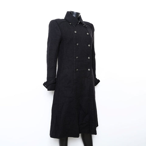 Chanel Size 40 Wool Silk Coco Button Double Coat Black WS9652