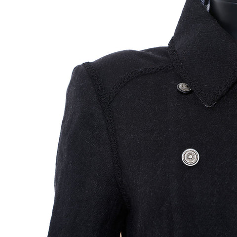 Chanel Size 40 Wool Silk Coco Button Double Coat Black WS9652