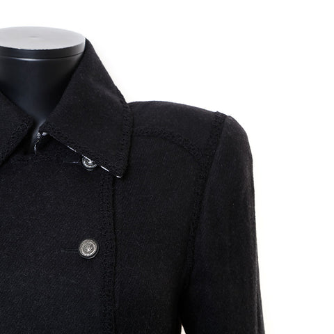 Chanel Size 40 Wool Silk Coco Button Double Coat Black WS9652