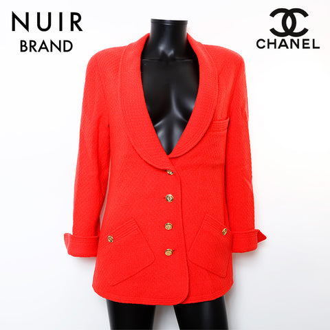 Chanel Wool Coco Button Coco Mark Jacket Red WS9657