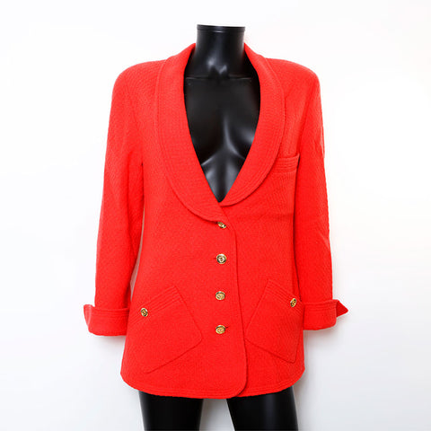 Chanel Wool Coco Button Coco Mark Jacket Red WS9657