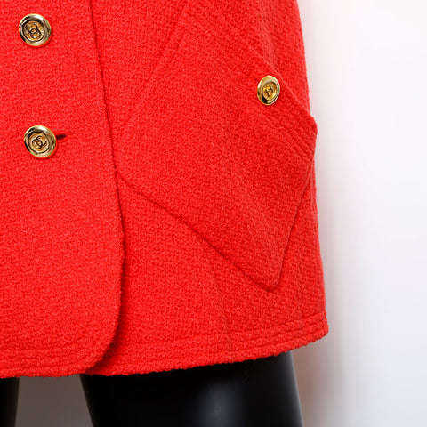 Chanel Wool Coco Button Coco Mark Jacket Red WS9657