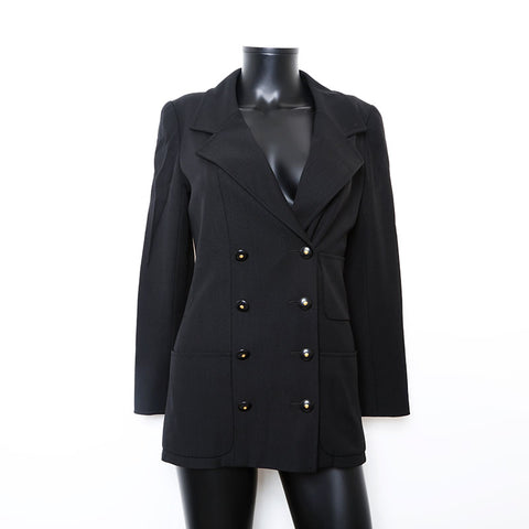 CHANEL Size36 Silk COCO Button Double COCO Mark Jacket black WS9658