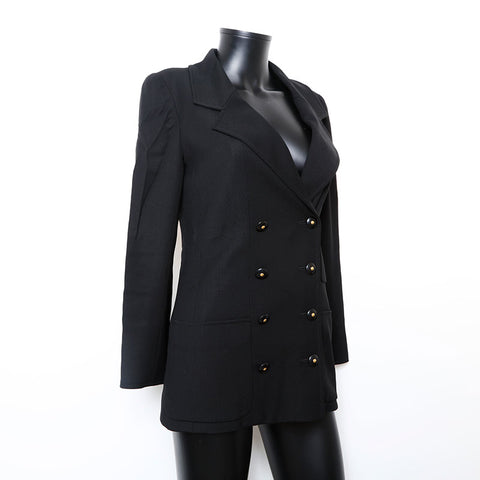 Chanel Size36 Silk Coco Button Double Coco Mark Jacket Black WS9658