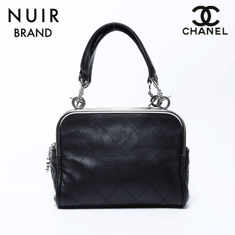 シャネル CHANEL 10番台 シルバー金具 ラムスキン ハンドバッグ ブラック WS9660